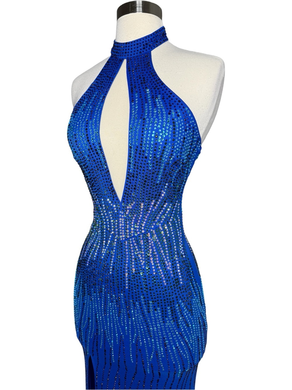 Royal blue embellished halter dress